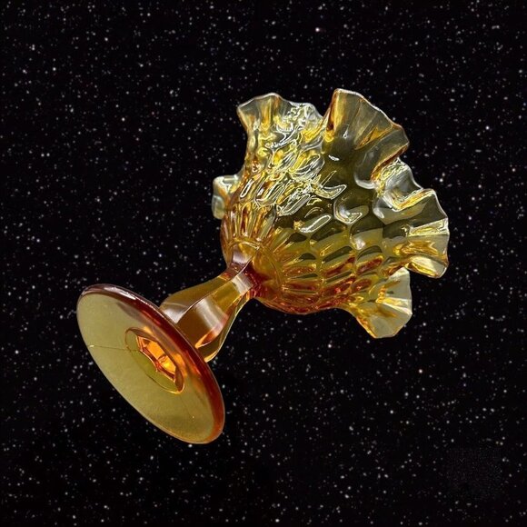 Fenton Amber Hobnail Ruffled Edge Compote Candy Dish Art Glass 6"T 5.5”W - Picture 10 of 14